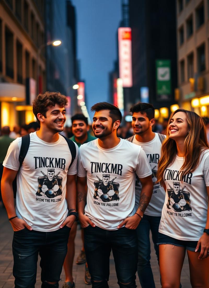 Grupo usando camisetas personalizadas idênticas